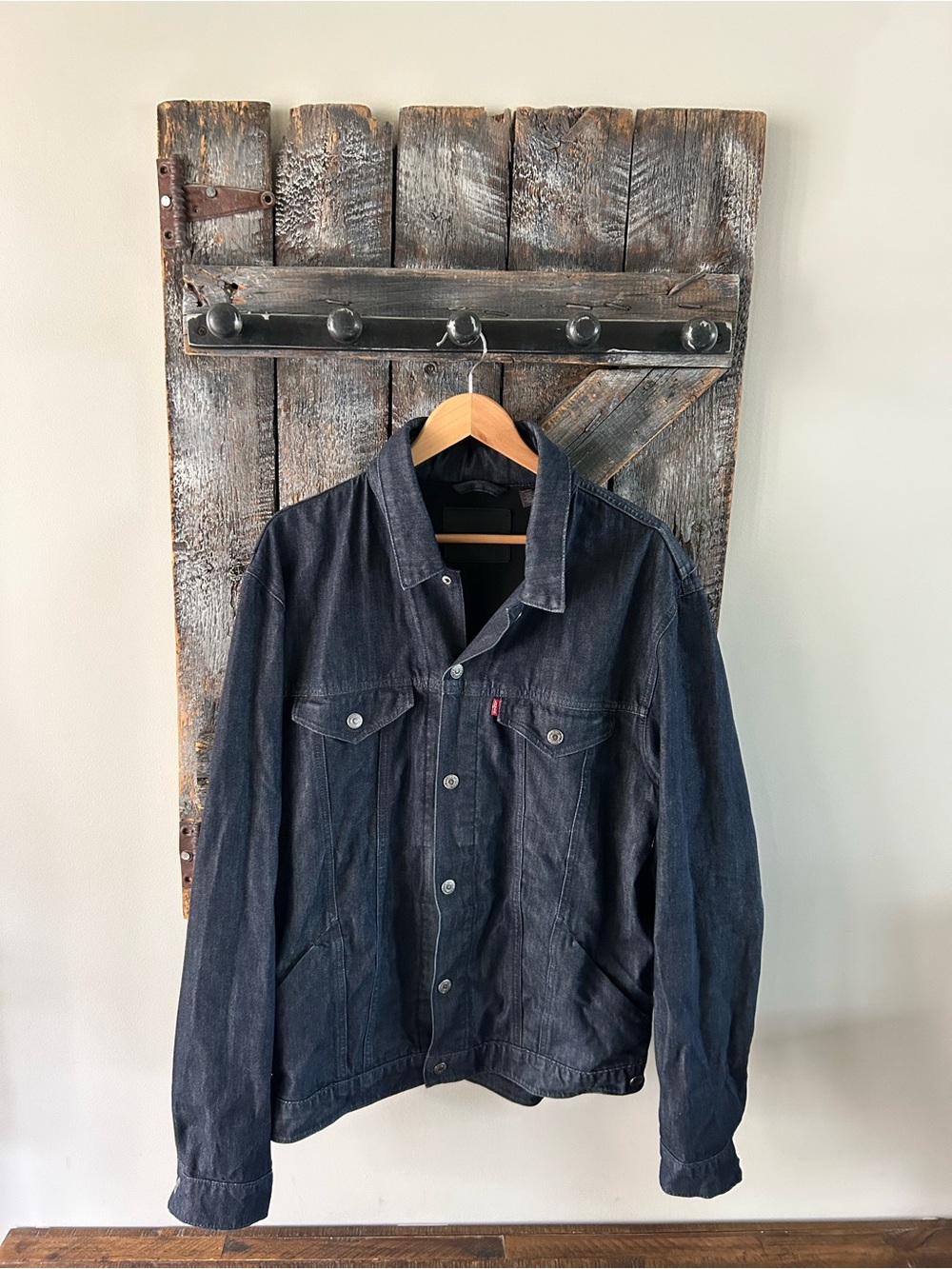 Men's Levi's Dark Blue Denim Jacket w/Snap Buttons & Hideaway Hood